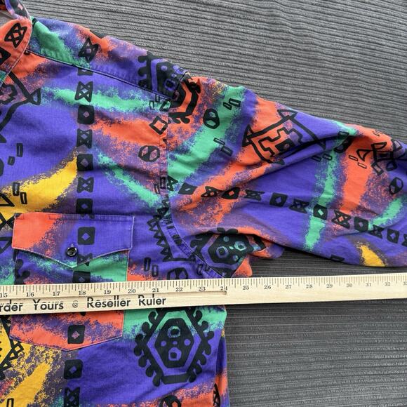 Vintage Wrangler Shirt Men 17 1/2-35 Multicolor Aztec Cowboy Cut X-Long Tails. - Picture 4 of 8